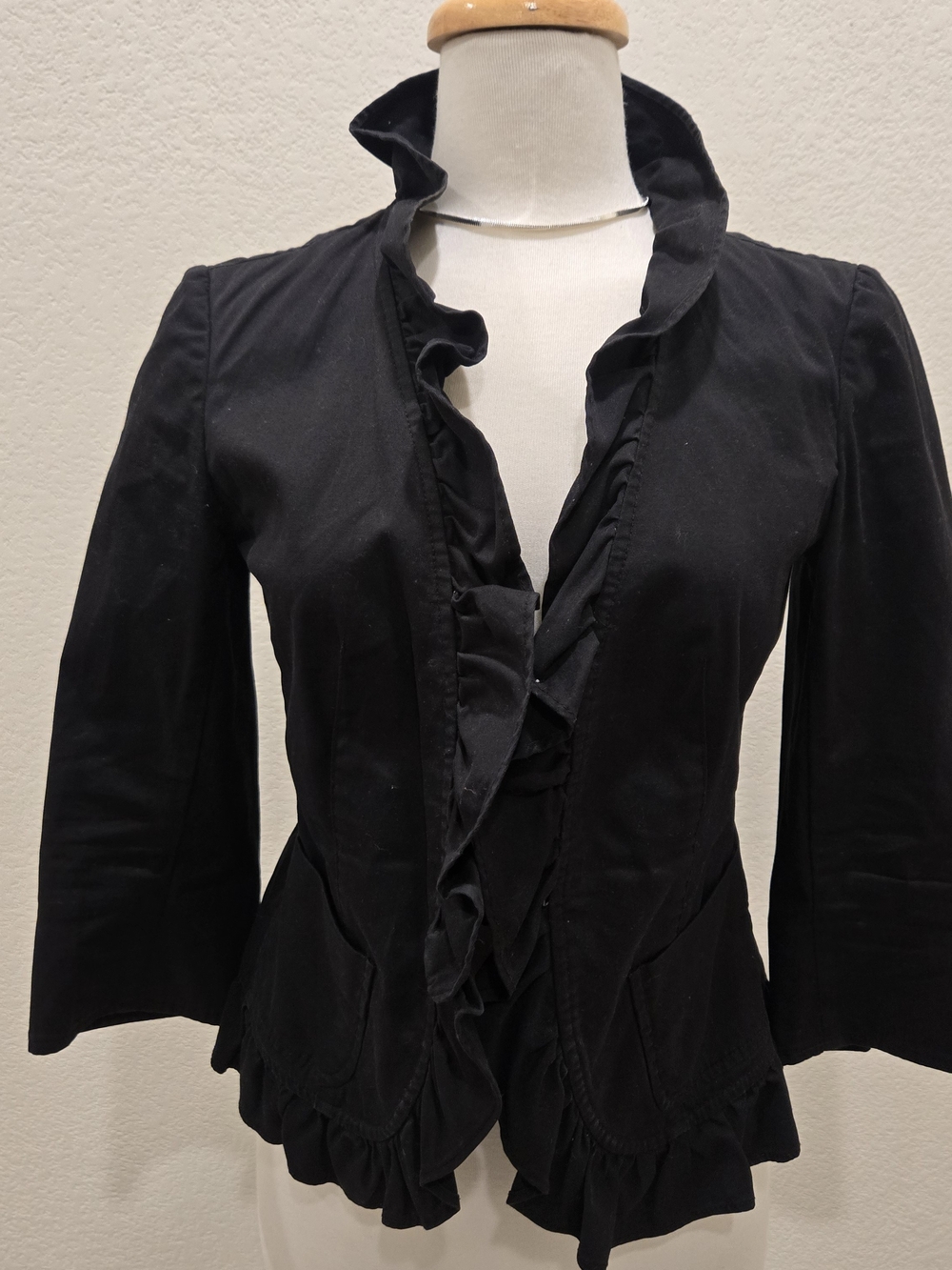 Talbots Black Ruffle-Trimmed Blazer Jacket